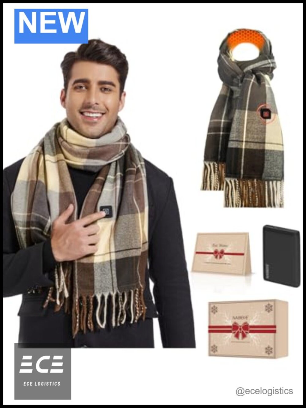 Rechargeable Heated Scarf Faux Sheepskin Neck Warmer 3 Heat Levels